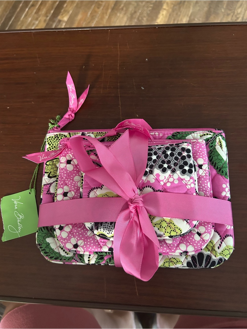 Vera Bradley Pink Floral Quilted Cosmetic Pouch Trio